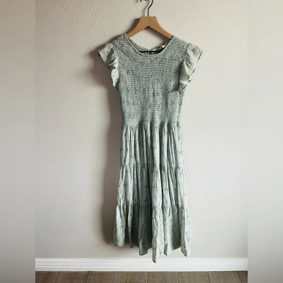 Sweet Wander Women’s Floral Smocked Tiered Midi SZL Boho Cottagecore Romantic - Picture 4 of 8